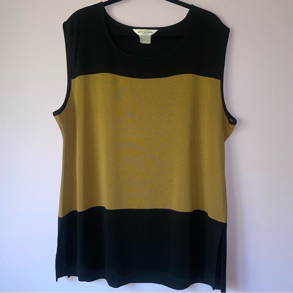 Misook 3X Knit Tank Top Black Tan Color Block